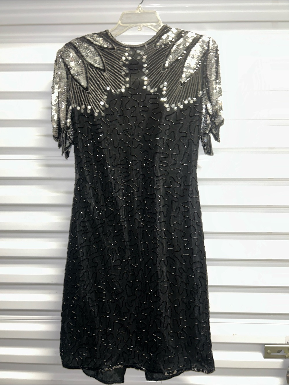 Black Sequin Short Sleeve Evening Dress
